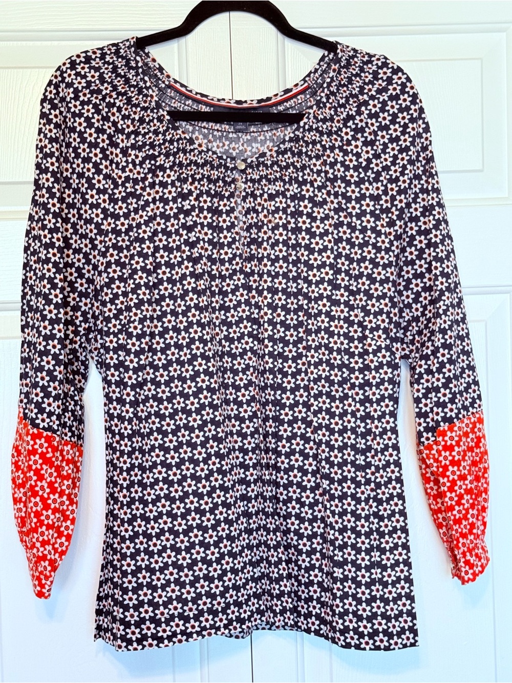 Tommy Hilfiger Black and White Floral Tunic with Red Sleeve Panels